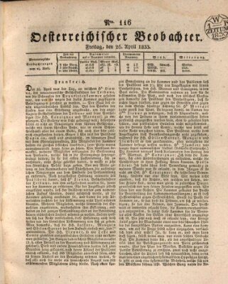 Der Oesterreichische Beobachter Freitag 26. April 1833