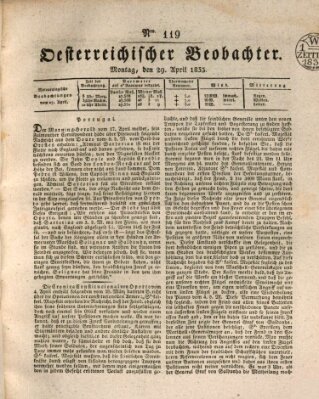 Der Oesterreichische Beobachter Montag 29. April 1833