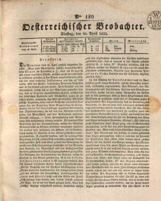 Der Oesterreichische Beobachter Dienstag 30. April 1833