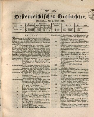 Der Oesterreichische Beobachter Donnerstag 2. Mai 1833