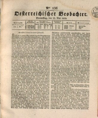 Der Oesterreichische Beobachter Donnerstag 16. Mai 1833