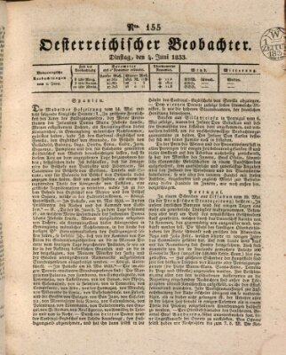 Der Oesterreichische Beobachter Dienstag 4. Juni 1833