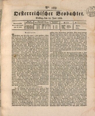 Der Oesterreichische Beobachter Dienstag 18. Juni 1833