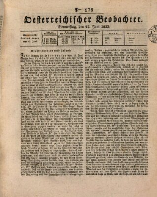 Der Oesterreichische Beobachter Donnerstag 27. Juni 1833