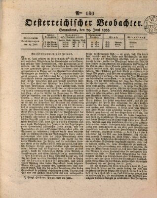 Der Oesterreichische Beobachter Samstag 29. Juni 1833