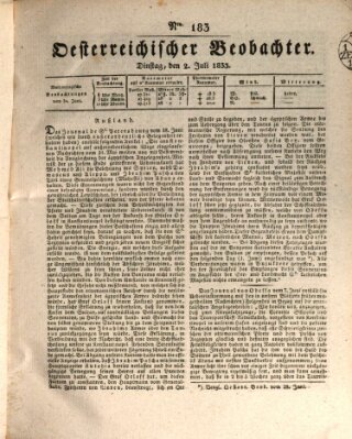 Der Oesterreichische Beobachter Dienstag 2. Juli 1833