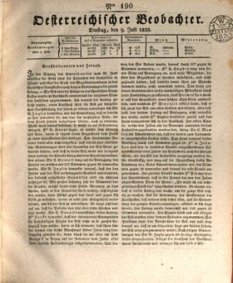 Der Oesterreichische Beobachter Dienstag 9. Juli 1833