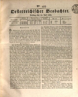 Der Oesterreichische Beobachter Freitag 12. Juli 1833