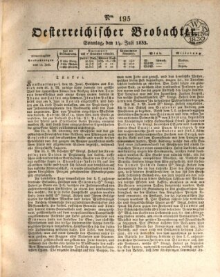 Der Oesterreichische Beobachter Sonntag 14. Juli 1833