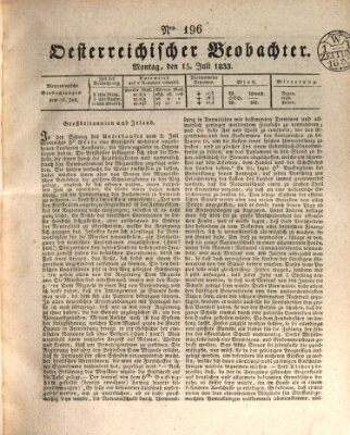 Der Oesterreichische Beobachter Montag 15. Juli 1833