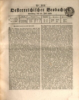 Der Oesterreichische Beobachter Sonntag 21. Juli 1833