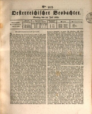 Der Oesterreichische Beobachter Montag 22. Juli 1833