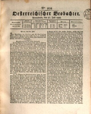 Der Oesterreichische Beobachter Samstag 27. Juli 1833