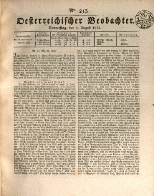 Der Oesterreichische Beobachter Donnerstag 1. August 1833