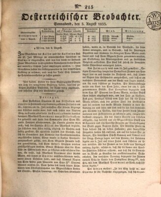 Der Oesterreichische Beobachter Samstag 3. August 1833