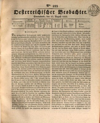 Der Oesterreichische Beobachter Samstag 17. August 1833