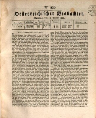 Der Oesterreichische Beobachter Sonntag 18. August 1833