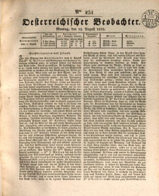 Der Oesterreichische Beobachter Montag 19. August 1833