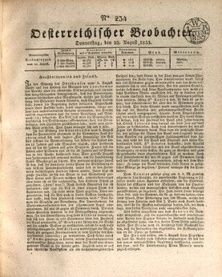 Der Oesterreichische Beobachter Donnerstag 22. August 1833