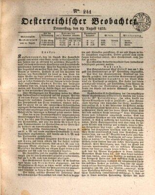 Der Oesterreichische Beobachter Donnerstag 29. August 1833