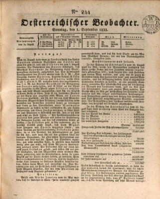 Der Oesterreichische Beobachter Sonntag 1. September 1833