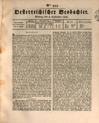 Der Oesterreichische Beobachter Montag 2. September 1833