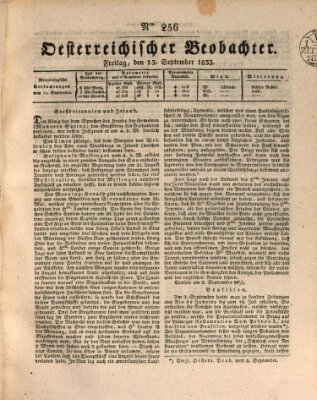 Der Oesterreichische Beobachter Freitag 13. September 1833