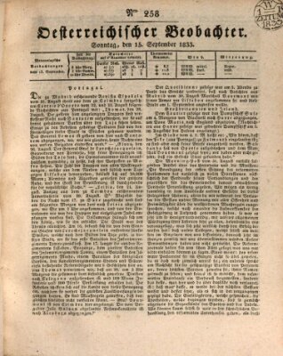 Der Oesterreichische Beobachter Sonntag 15. September 1833