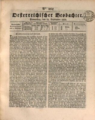 Der Oesterreichische Beobachter Donnerstag 19. September 1833