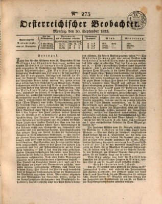 Der Oesterreichische Beobachter Montag 30. September 1833