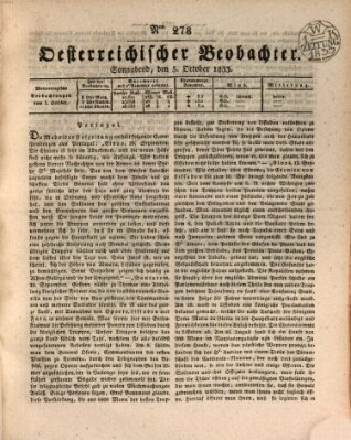 Der Oesterreichische Beobachter Samstag 5. Oktober 1833