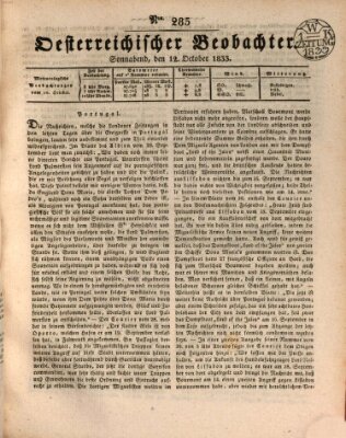 Der Oesterreichische Beobachter Samstag 12. Oktober 1833