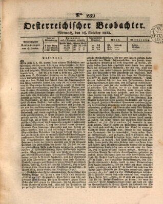 Der Oesterreichische Beobachter Mittwoch 16. Oktober 1833