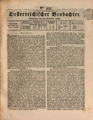 Der Oesterreichische Beobachter Sonntag 20. Oktober 1833