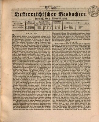 Der Oesterreichische Beobachter Montag 4. November 1833