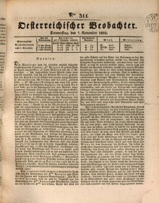 Der Oesterreichische Beobachter Donnerstag 7. November 1833