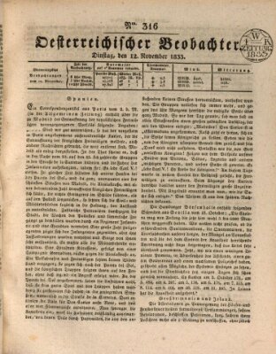 Der Oesterreichische Beobachter Dienstag 12. November 1833