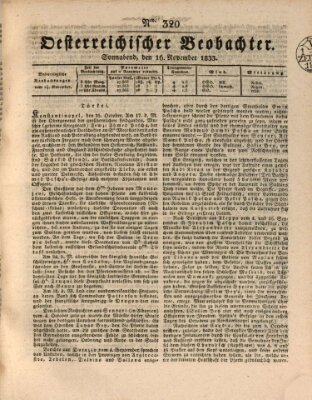 Der Oesterreichische Beobachter Samstag 16. November 1833