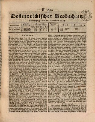 Der Oesterreichische Beobachter Donnerstag 21. November 1833