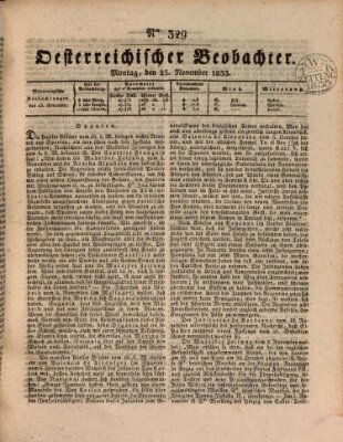 Der Oesterreichische Beobachter Montag 25. November 1833