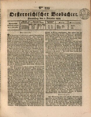 Der Oesterreichische Beobachter Donnerstag 5. Dezember 1833