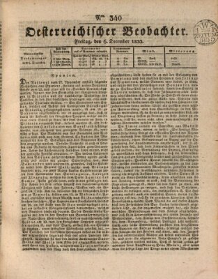 Der Oesterreichische Beobachter Freitag 6. Dezember 1833