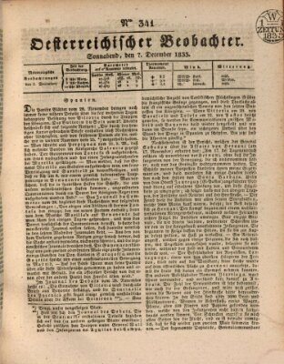 Der Oesterreichische Beobachter Samstag 7. Dezember 1833