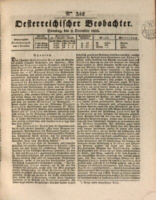 Der Oesterreichische Beobachter Sonntag 8. Dezember 1833