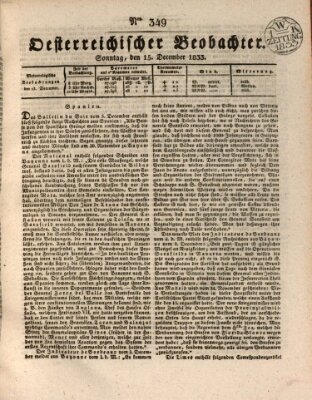 Der Oesterreichische Beobachter Sonntag 15. Dezember 1833