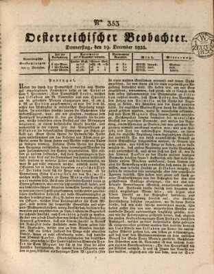 Der Oesterreichische Beobachter Donnerstag 19. Dezember 1833