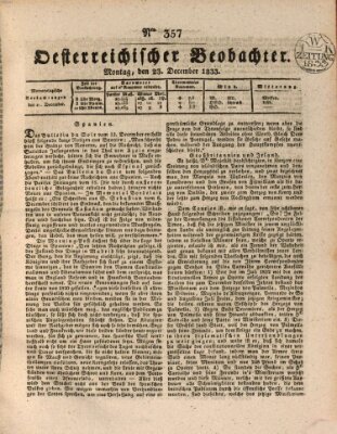 Der Oesterreichische Beobachter Montag 23. Dezember 1833
