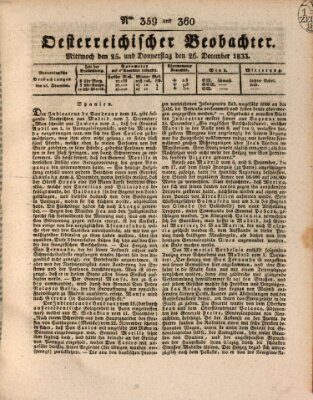 Der Oesterreichische Beobachter Donnerstag 26. Dezember 1833