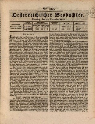 Der Oesterreichische Beobachter Sonntag 29. Dezember 1833