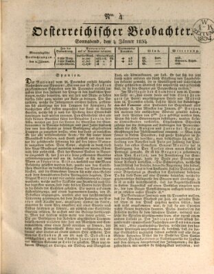 Der Oesterreichische Beobachter Samstag 4. Januar 1834